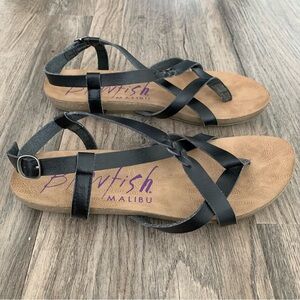 Blowfish Malibu Black Sandals Womens 8 strappy summer shoes adjustable